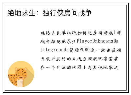 绝地求生：独行侠房间战争